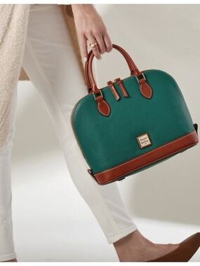 Dooney & Bourke Pebble Grain Leather Zip Zip Satchel in Forest Green